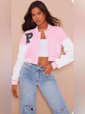NWOT- XL  P Letter Y2K active
THIN Pink Varsity Jacket
Classic pink cuffs